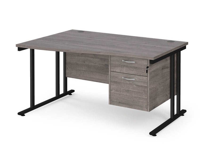 Maestro 25 - Left or Right Hand Wave Desk with 2 Drawer Pedestal 800-990mm Deep - Black Frame.