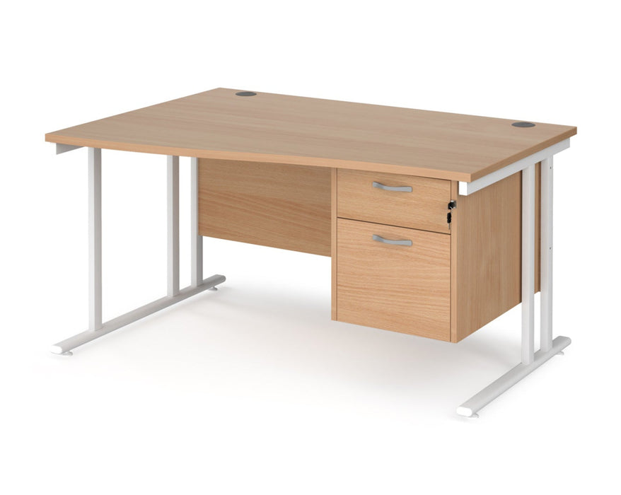 Maestro 25 - Left or Right Hand Wave Desk with 2 Drawer Pedestal 800-990mm Deep - White Frame.