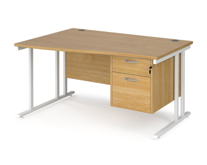 Maestro 25 - Left or Right Hand Wave Desk with 2 Drawer Pedestal 800-990mm Deep - White Frame.