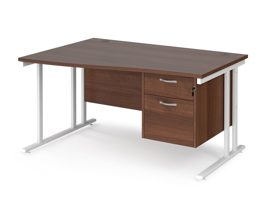 Maestro 25 - Left or Right Hand Wave Desk with 2 Drawer Pedestal 800-990mm Deep - White Frame.