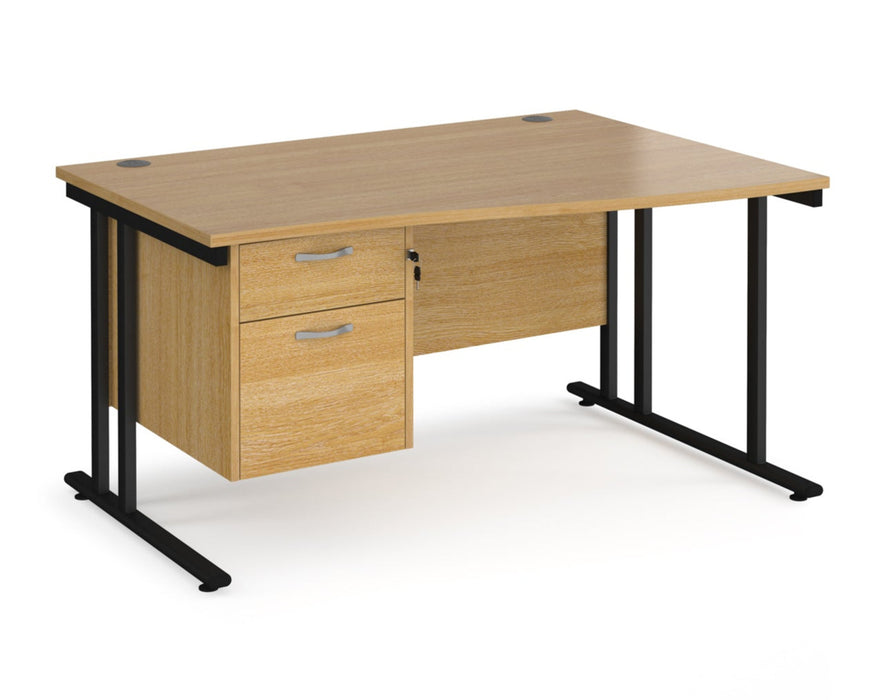 Maestro 25 - Left or Right Hand Wave Desk with 2 Drawer Pedestal 800-990mm Deep - Black Frame.