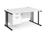 Maestro 25 - Left or Right Hand Wave Desk with 2 Drawer Pedestal 800-990mm Deep - Black Frame.