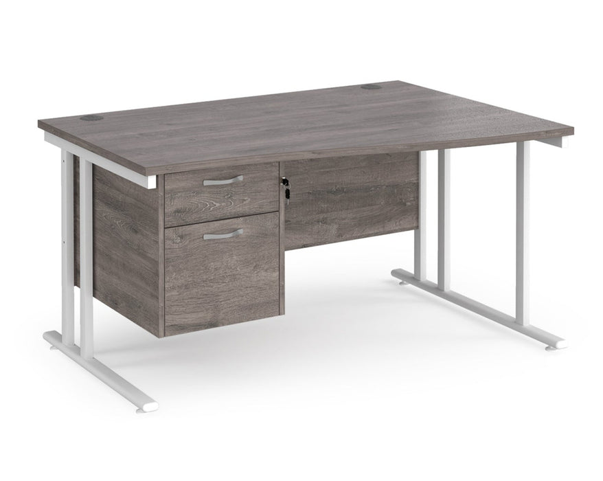 Maestro 25 - Left or Right Hand Wave Desk with 2 Drawer Pedestal 800-990mm Deep - White Frame.