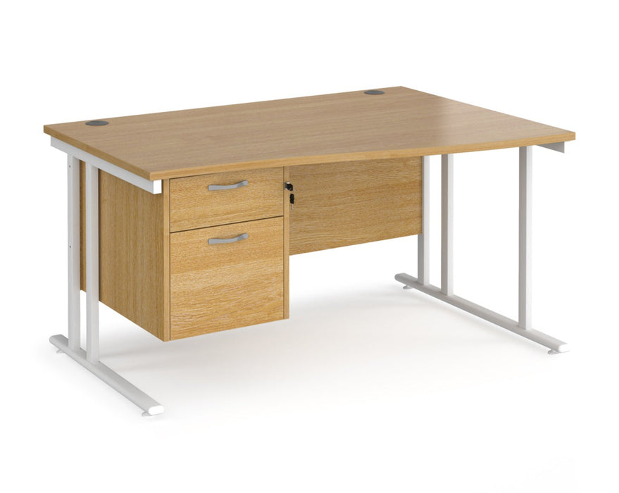 Maestro 25 - Left or Right Hand Wave Desk with 2 Drawer Pedestal 800-990mm Deep - White Frame.