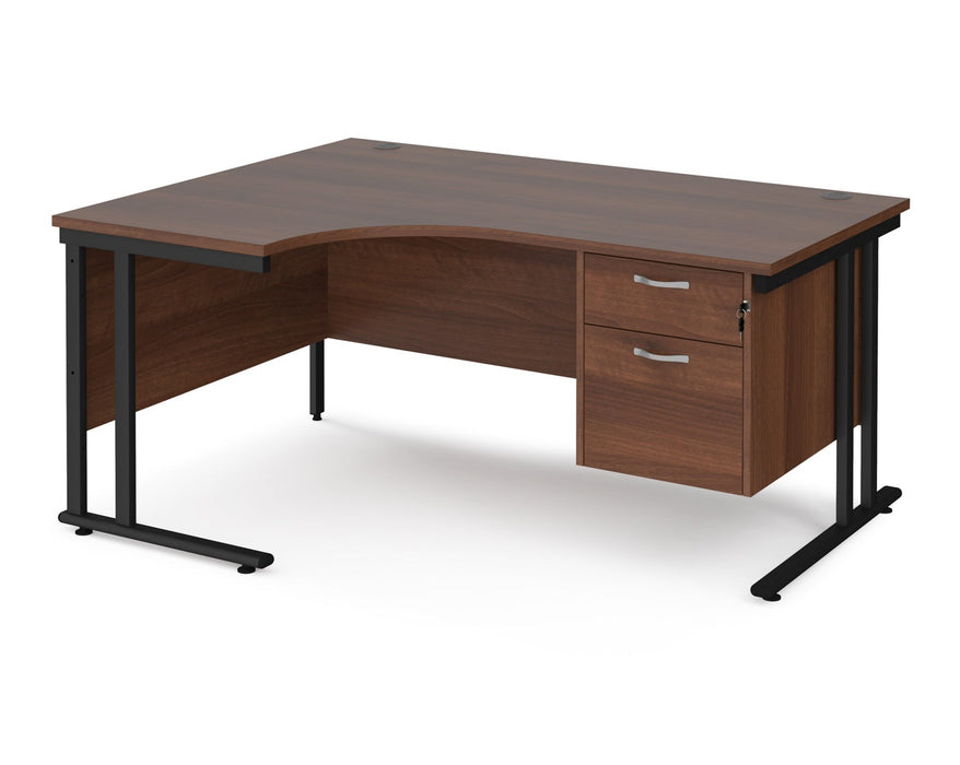 Maestro 25 - Left or Right Hand Ergonomic Desk with 2 Drawer Pedestal - Black Cantilever Leg Frame.