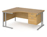 Maestro 25 - Left or Right Hand Ergonomic Desk with 2 Drawer Pedestal - Silver Cantilever Leg Frame.