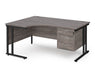 Maestro 25 - Left or Right Hand Ergonomic Desk with 3 Drawer Pedestal - Black Cantilever Leg Frame.