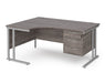 Maestro 25 - Left or Right Hand Ergonomic Desk with 3 Drawer Pedestal - Silver Cantilever Leg Frame.