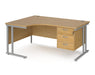 Maestro 25 - Left or Right Hand Ergonomic Desk with 3 Drawer Pedestal - Silver Cantilever Leg Frame.