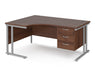 Maestro 25 - Left or Right Hand Ergonomic Desk with 3 Drawer Pedestal - Silver Cantilever Leg Frame.