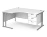 Maestro 25 - Left or Right Hand Ergonomic Desk with 3 Drawer Pedestal - Silver Cantilever Leg Frame.