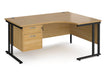 Maestro 25 - Left or Right Hand Ergonomic Desk with 2 Drawer Pedestal - Black Cantilever Leg Frame.