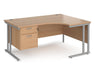 Maestro 25 - Left or Right Hand Ergonomic Desk with 2 Drawer Pedestal - Silver Cantilever Leg Frame.