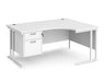 Maestro 25 - Left or Right Hand Ergonomic Desk with 2 Drawer Pedestal - White Cantilever Leg Frame.