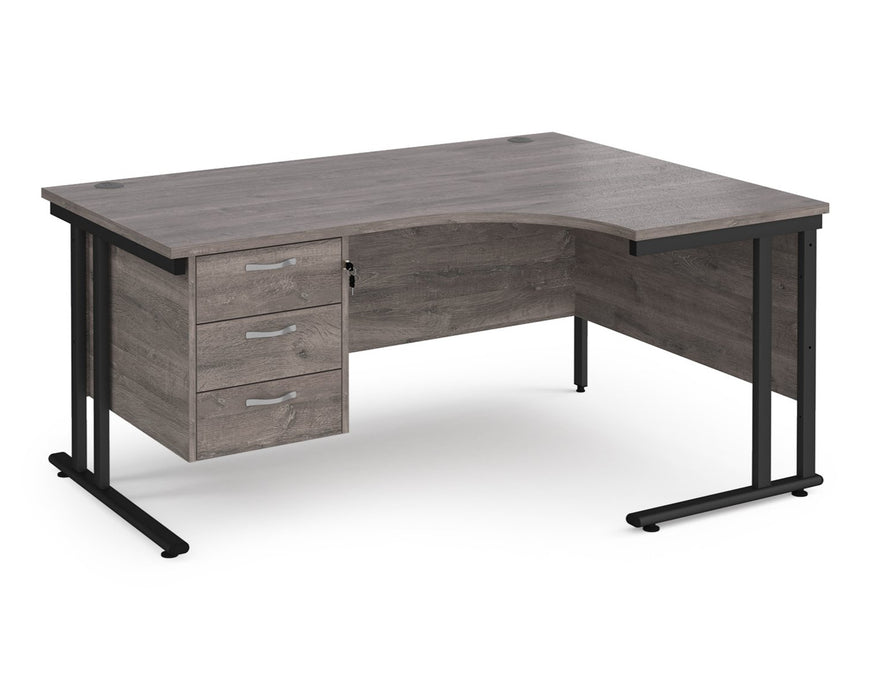 Maestro 25 - Left or Right Hand Ergonomic Desk with 3 Drawer Pedestal - Black Cantilever Leg Frame.