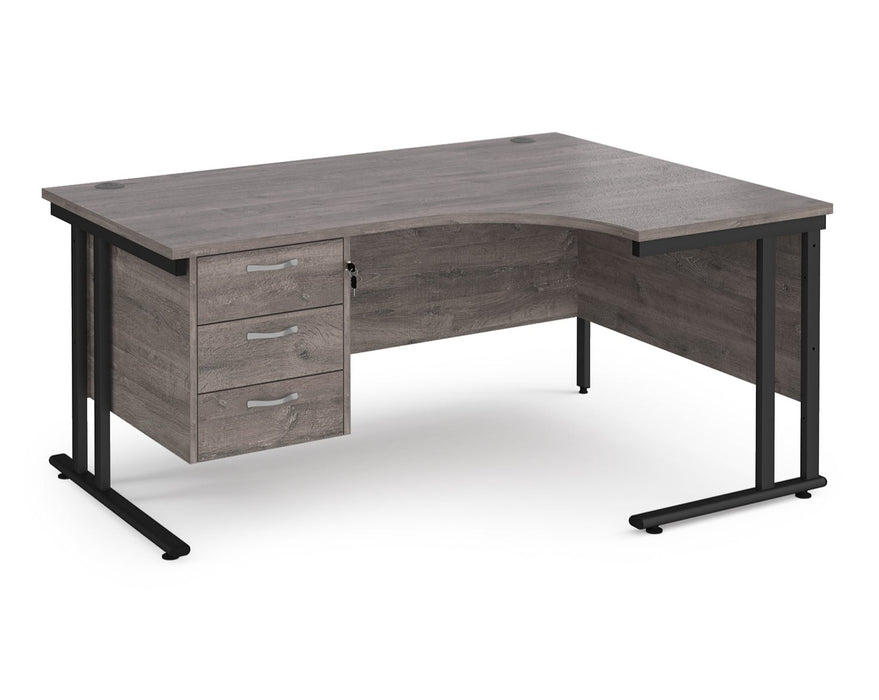 Maestro 25 - Left or Right Hand Ergonomic Desk with 3 Drawer Pedestal - Black Cantilever Leg Frame.