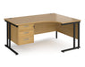 Maestro 25 - Left or Right Hand Ergonomic Desk with 3 Drawer Pedestal - Black Cantilever Leg Frame.