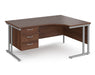 Maestro 25 - Left or Right Hand Ergonomic Desk with 3 Drawer Pedestal - Silver Cantilever Leg Frame.