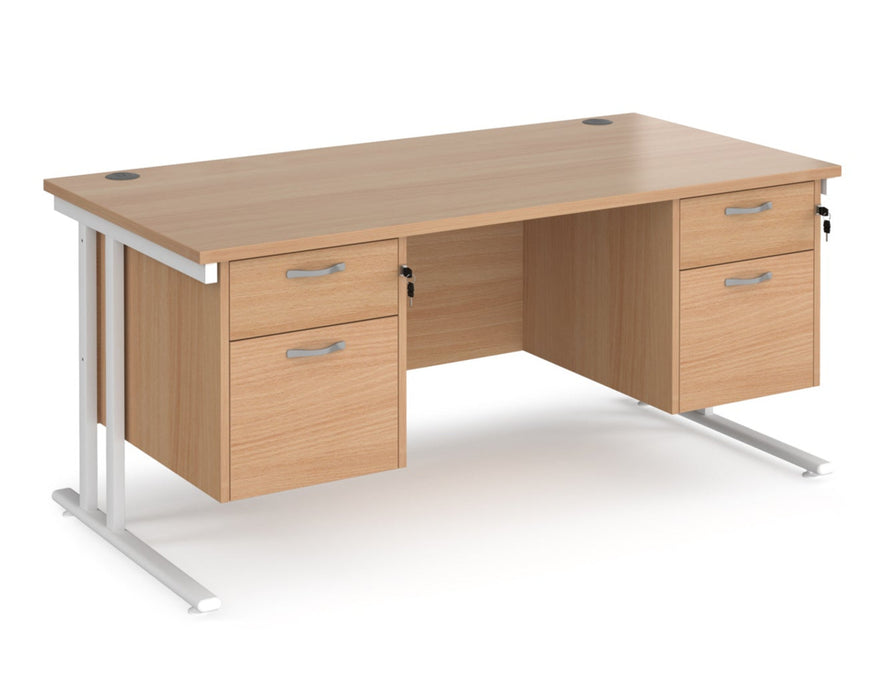 Maestro 25 - Straight Desk with 2x Two Drawer Pedestals - White Frame.