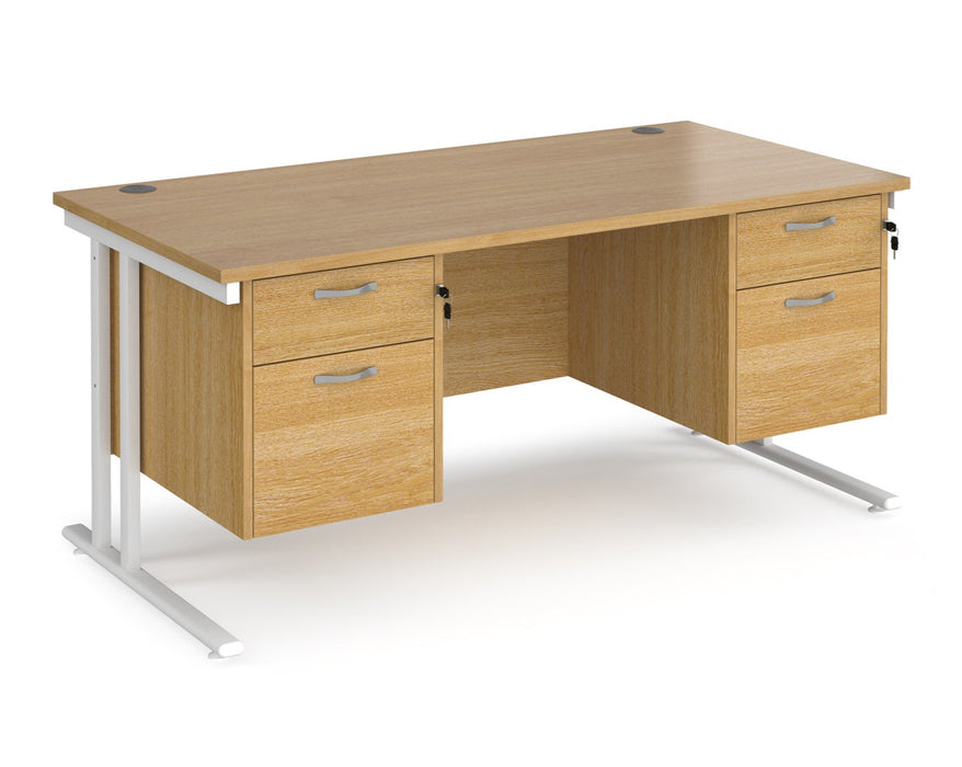 Maestro 25 - Straight Desk with 2x Two Drawer Pedestals - White Frame.