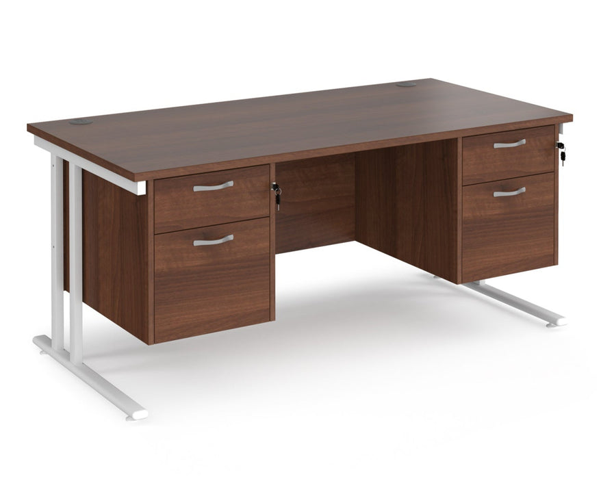 Maestro 25 - Straight Desk with 2x Two Drawer Pedestals - White Frame.