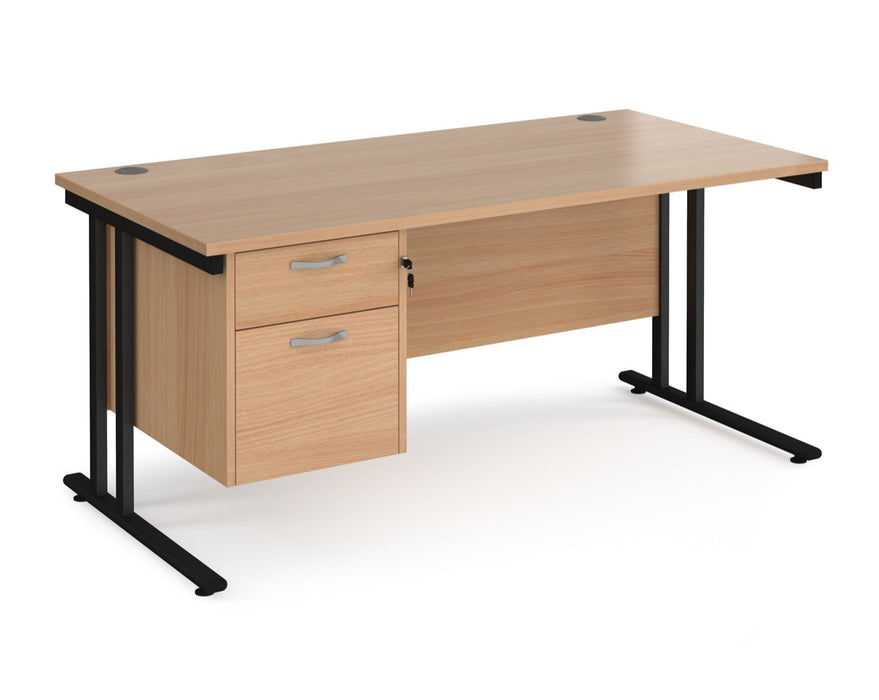 Maestro 25 - Straight Desk with 2 Drawer Pedestal - Black Frame.