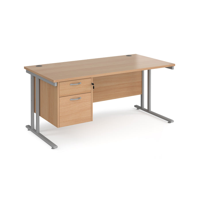 Maestro 25 - Straight Desk with 2 Drawer Pedestal - Silver Frame.