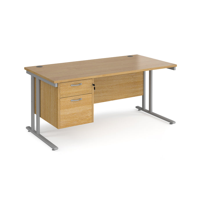 Maestro 25 - Straight Desk with 2 Drawer Pedestal - Silver Frame.