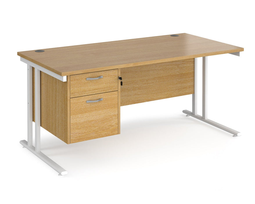 Maestro 25 - Straight Desk with 2 Drawer Pedestal - White Frame.