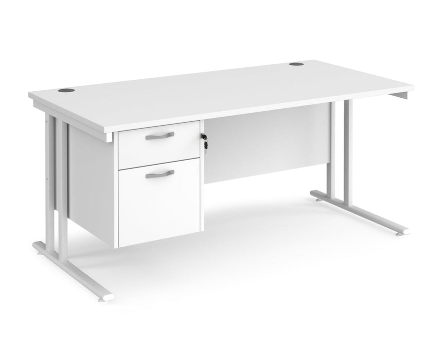 Maestro 25 - Straight Desk with 2 Drawer Pedestal - White Frame.