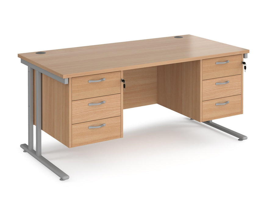 Maestro 25 - Straight Desk with 2x Three Drawer Pedestals - Silver Frame.