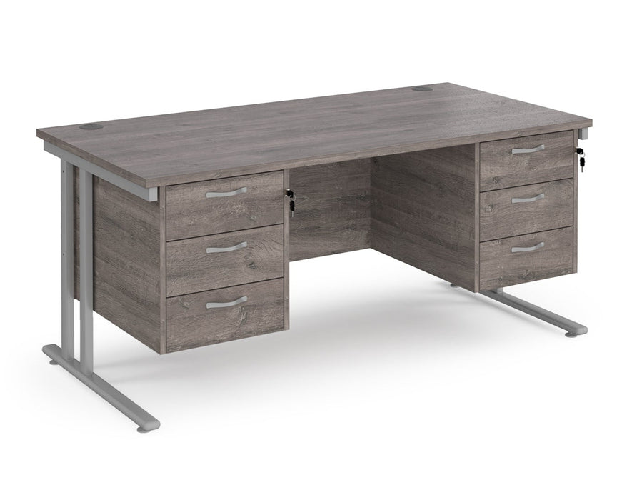 Maestro 25 - Straight Desk with 2x Three Drawer Pedestals - Silver Frame.