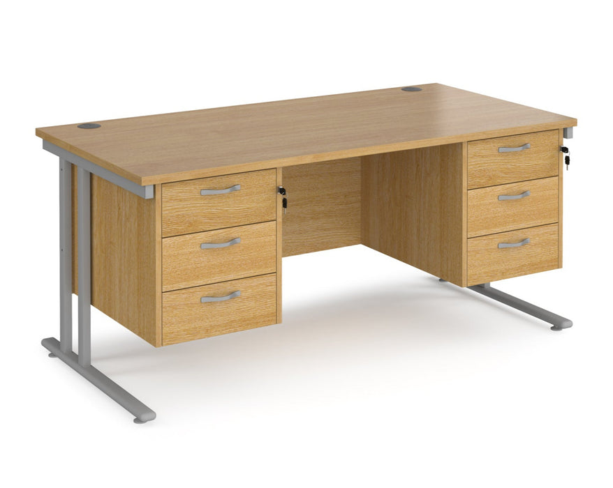 Maestro 25 - Straight Desk with 2x Three Drawer Pedestals - Silver Frame.