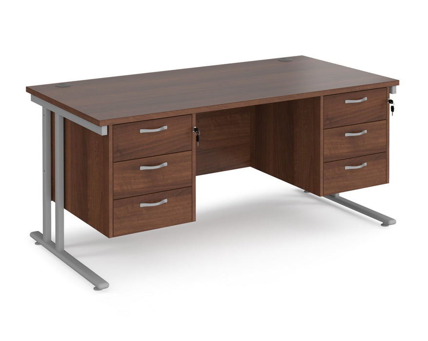 Maestro 25 - Straight Desk with 2x Three Drawer Pedestals - Silver Frame.