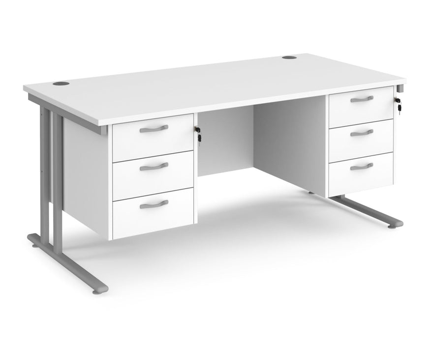 Maestro 25 - Straight Desk with 2x Three Drawer Pedestals - Silver Frame.