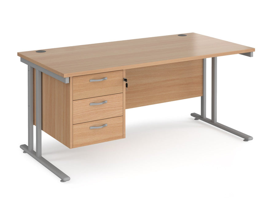 Maestro 25 - Straight Desk with 3 Drawer Pedestal - Silver Frame.