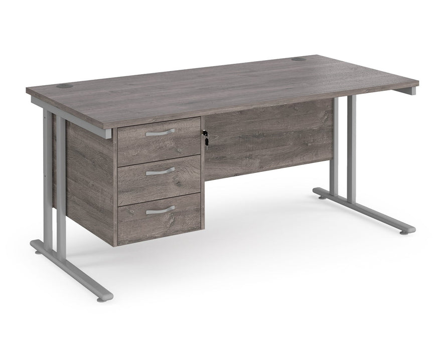 Maestro 25 - Straight Desk with 3 Drawer Pedestal - Silver Frame.