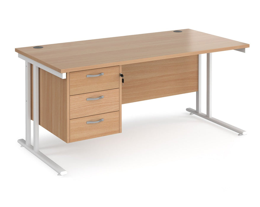 Maestro 25 - Straight Desk with 3 Drawer Pedestal - White Frame.