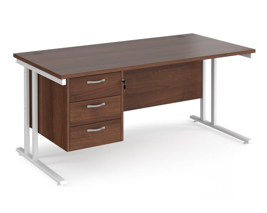 Maestro 25 - Straight Desk with 3 Drawer Pedestal - White Frame.