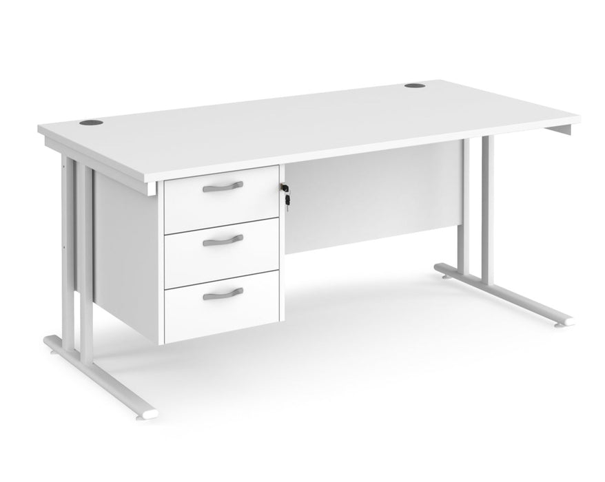 Maestro 25 - Straight Desk with 3 Drawer Pedestal - White Frame.