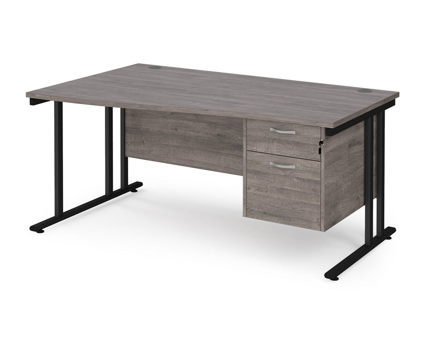 Maestro 25 - Left or Right Hand Wave Desk with 2 Drawer Pedestal 800-990mm Deep - Black Frame.