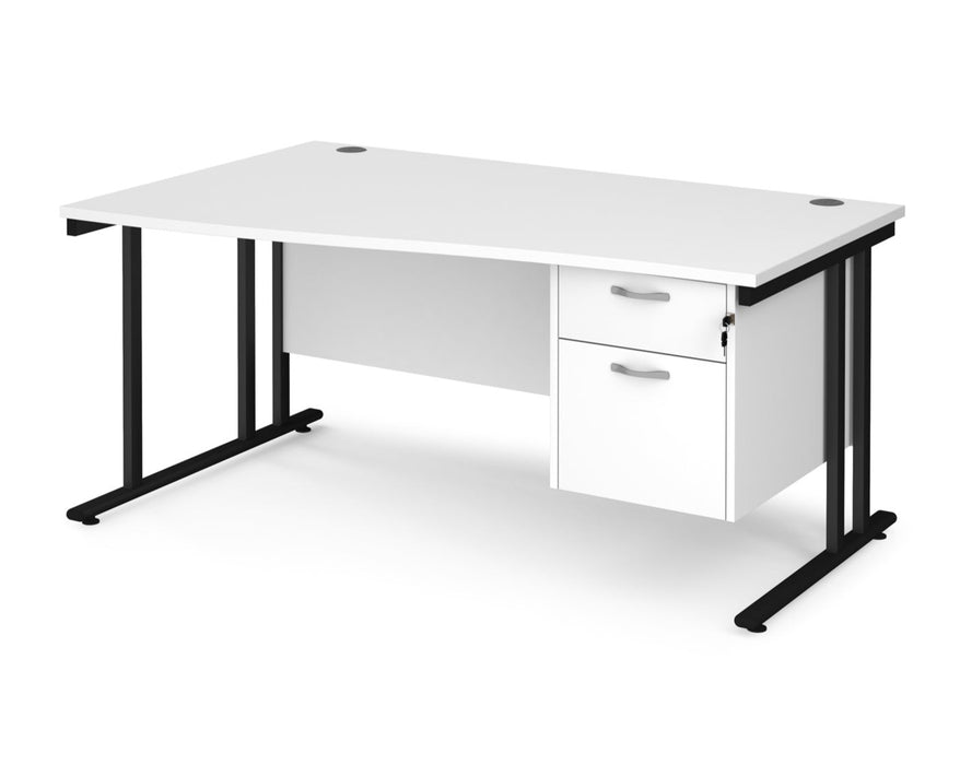 Maestro 25 - Left or Right Hand Wave Desk with 2 Drawer Pedestal 800-990mm Deep - Black Frame.