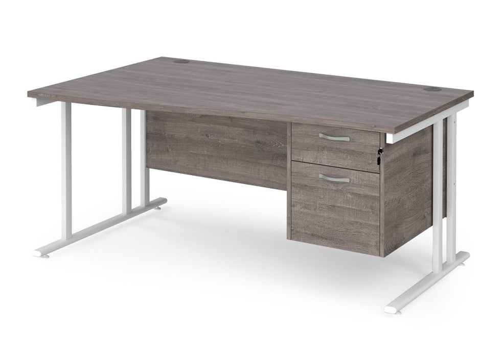 Maestro 25 - Left or Right Hand Wave Desk with 2 Drawer Pedestal 800-990mm Deep - White Frame.