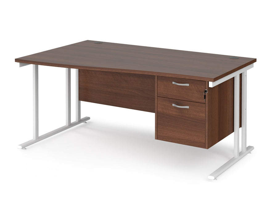 Maestro 25 - Left or Right Hand Wave Desk with 2 Drawer Pedestal 800-990mm Deep - White Frame.