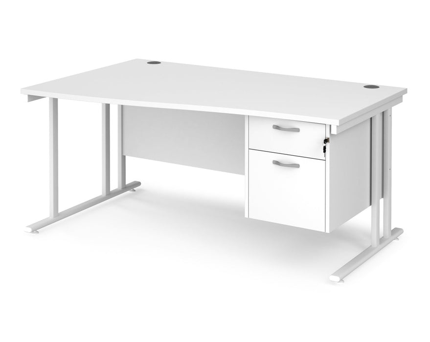 Maestro 25 - Left or Right Hand Wave Desk with 2 Drawer Pedestal 800-990mm Deep - White Frame.