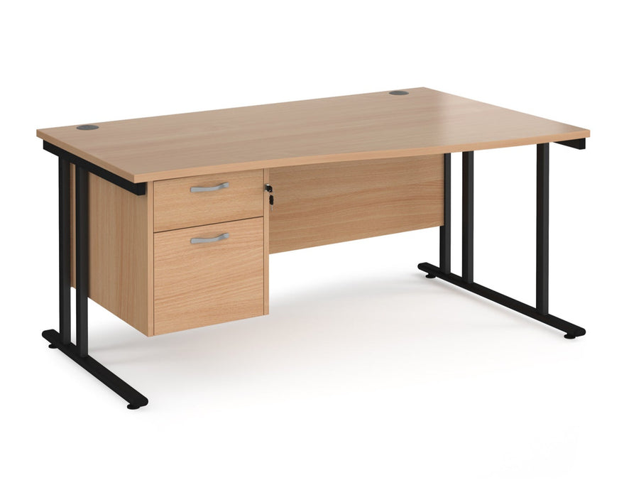 Maestro 25 - Left or Right Hand Wave Desk with 2 Drawer Pedestal 800-990mm Deep - Black Frame.