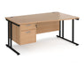 Maestro 25 - Left or Right Hand Wave Desk with 2 Drawer Pedestal 800-990mm Deep - Black Frame.