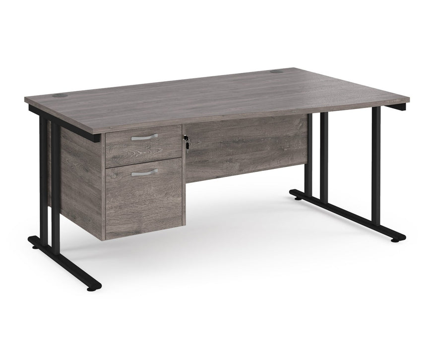 Maestro 25 - Left or Right Hand Wave Desk with 2 Drawer Pedestal 800-990mm Deep - Black Frame.