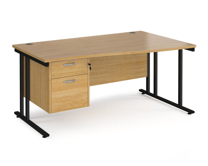 Maestro 25 - Left or Right Hand Wave Desk with 2 Drawer Pedestal 800-990mm Deep - Black Frame.