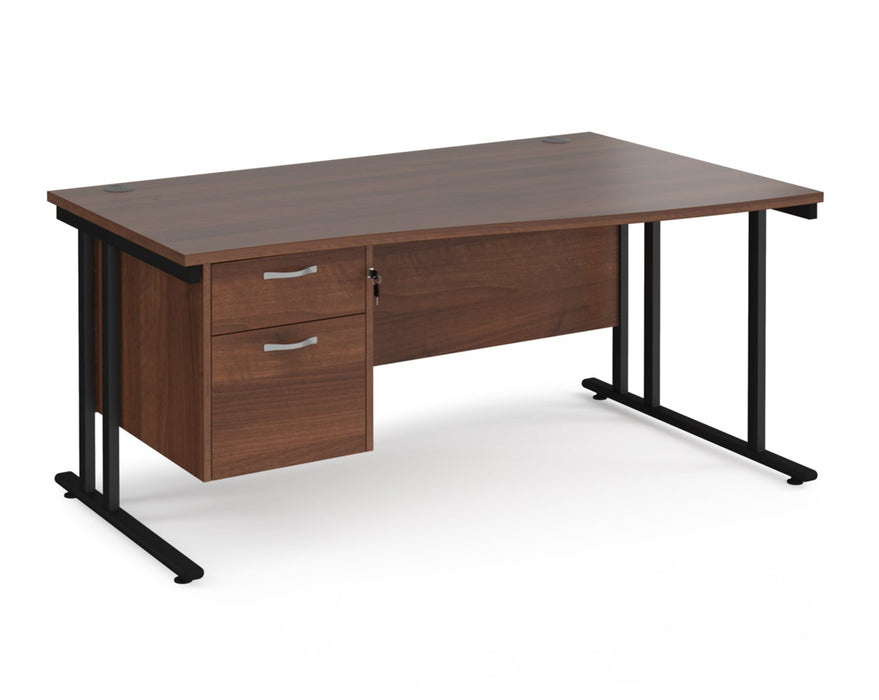 Maestro 25 - Left or Right Hand Wave Desk with 2 Drawer Pedestal 800-990mm Deep - Black Frame.